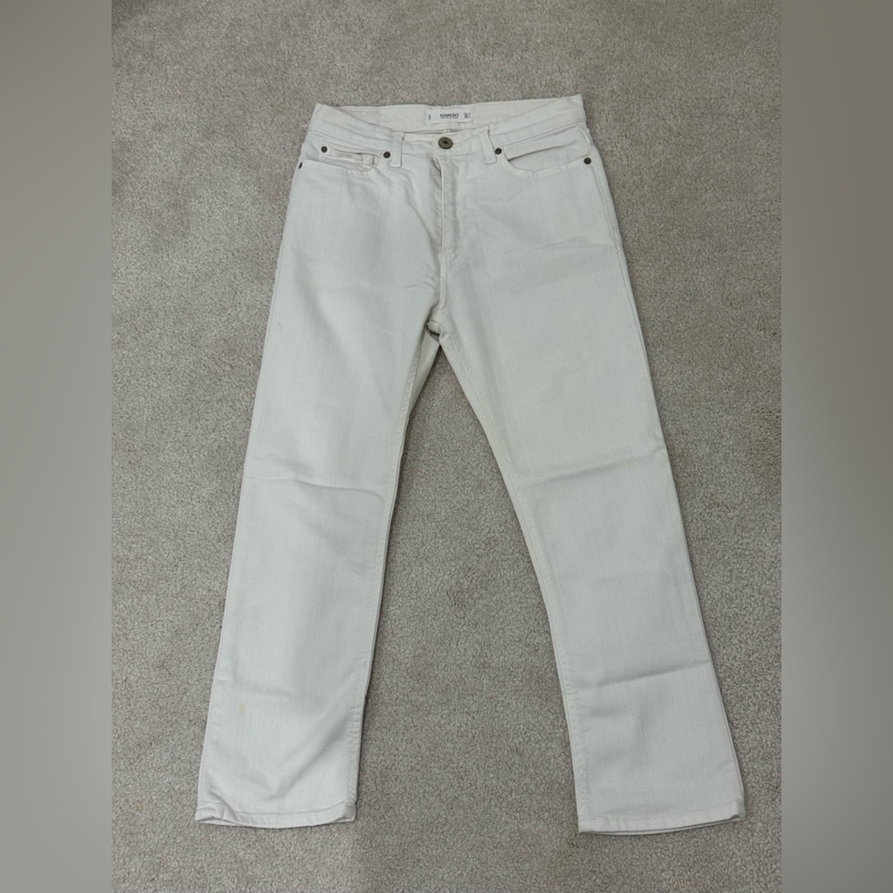 Mango Women's Low Rise White Straight Jeans